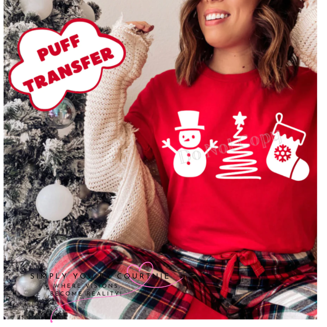 Snowman Tree Stocking Puff Print