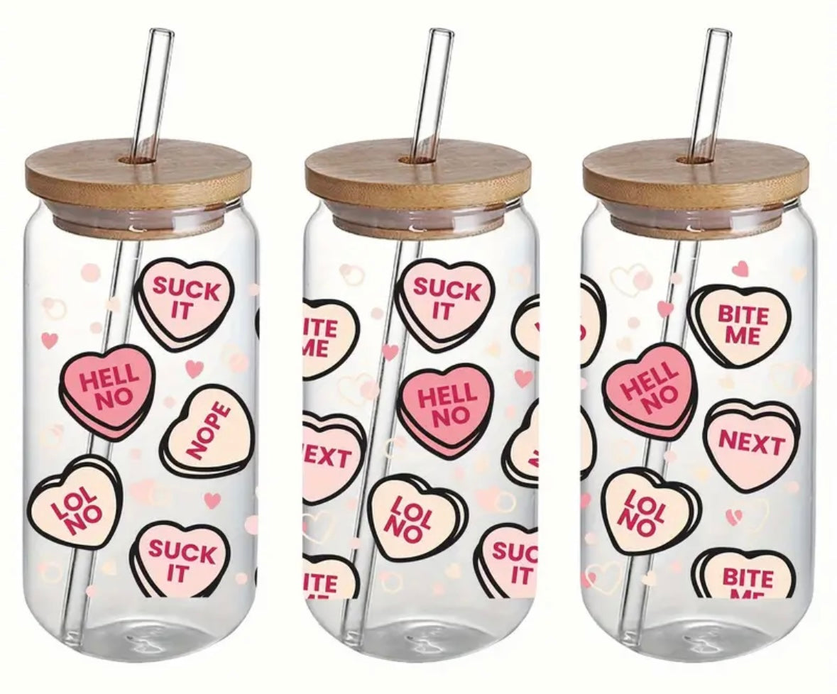 Conversation Heart Libby Glass Cup with Straw