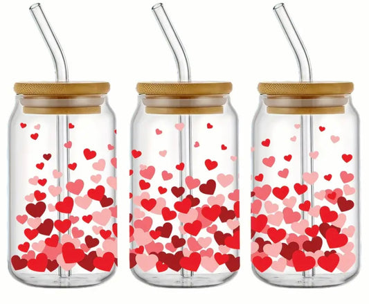 Floating Hearts Libby Glass Cup with Straw