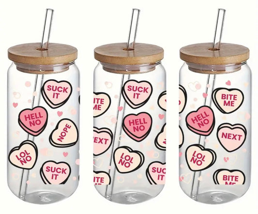 Conversation Heart Libby Glass Cup with Straw