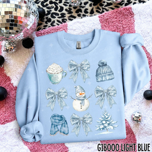 Winter Blue Bow and Snowman