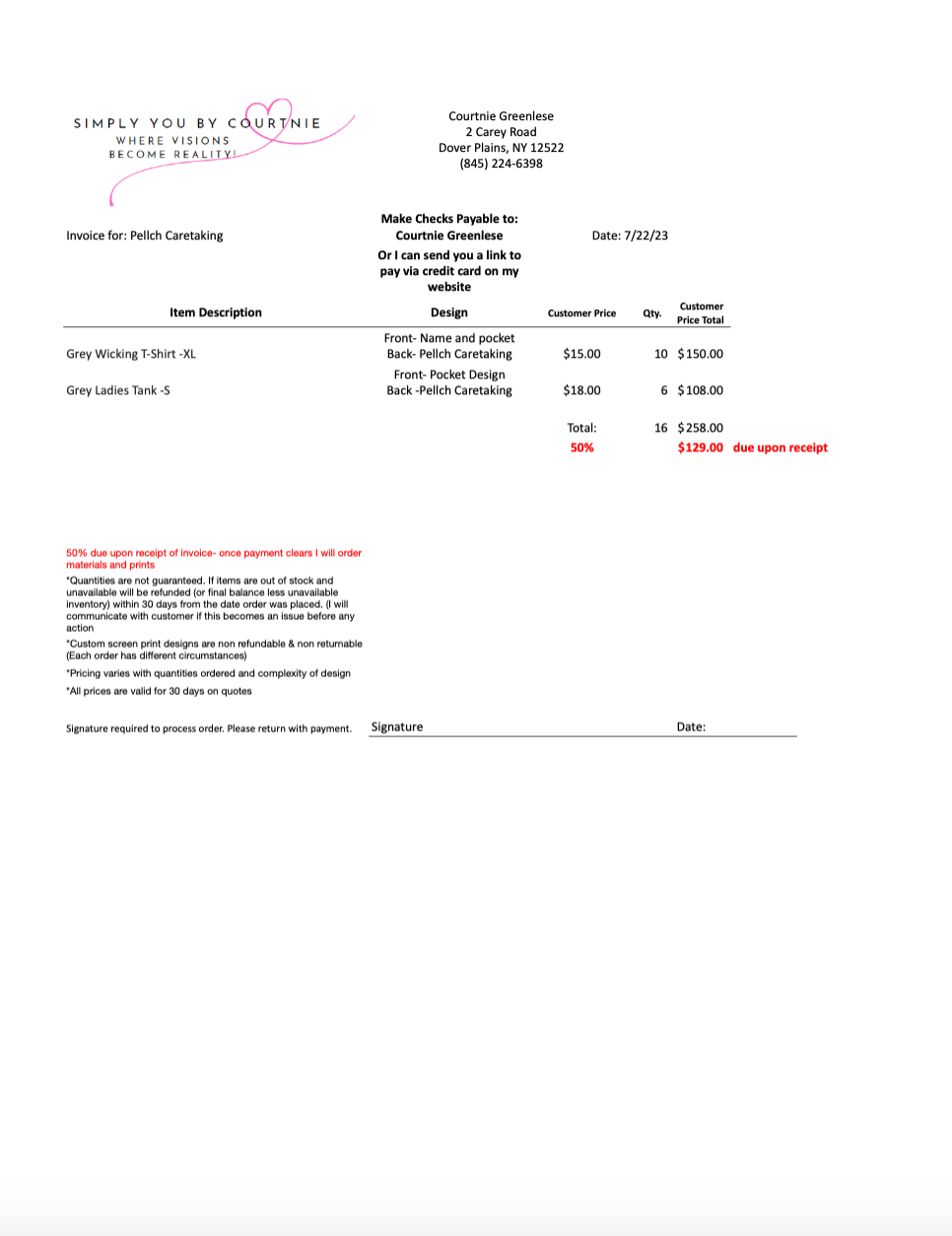 Pellch Caretaking Down Remaining Payment